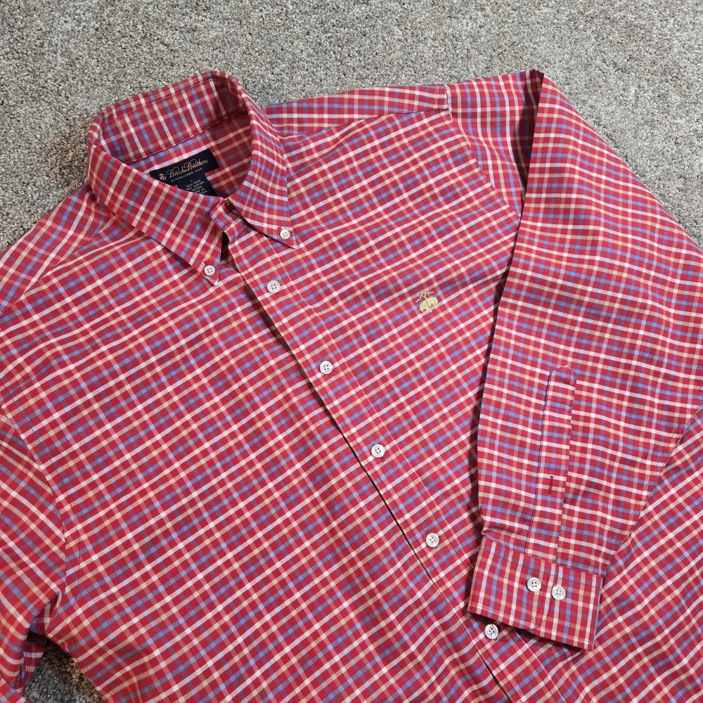Brooks Brothers Red/White/blue‎ Checks Non Iron Mens Size L dress Shirt